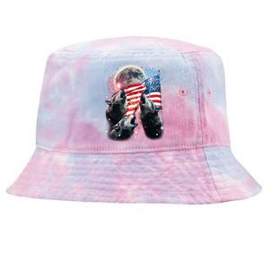 Patriotic Usa American Flag Three Wolves Moon Tie-Dyed Bucket Hat