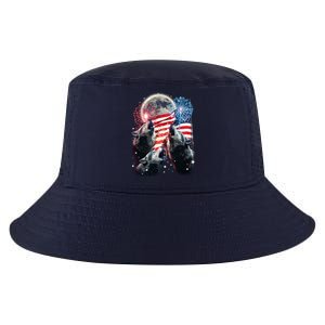 Patriotic Usa American Flag Three Wolves Moon Cool Comfort Performance Bucket Hat