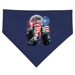 Patriotic Usa American Flag Three Wolves Moon USA-Made Doggie Bandana