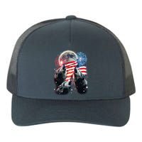 Patriotic Usa American Flag Three Wolves Moon Yupoong Adult 5-Panel Trucker Hat