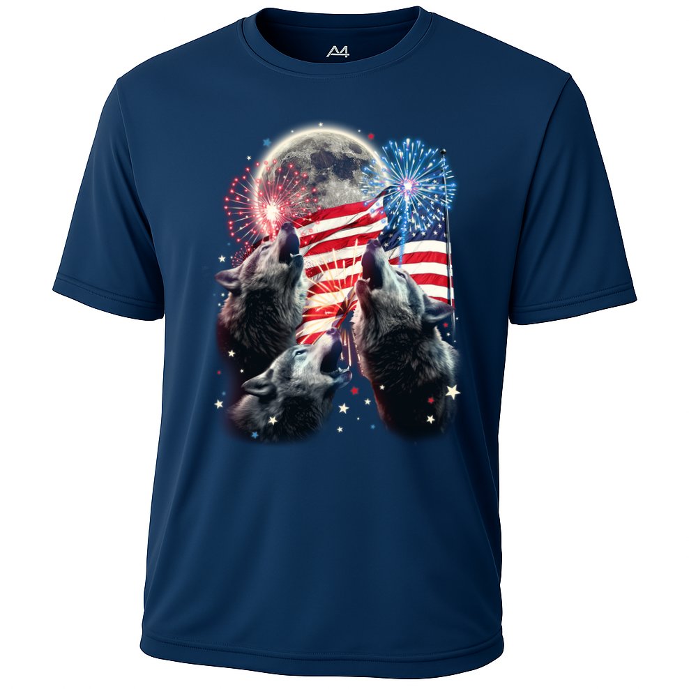 Patriotic Usa American Flag Three Wolves Moon Cooling Performance Crew T-Shirt