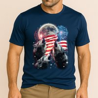 Patriotic Usa American Flag Three Wolves Moon Cooling Performance Crew T-Shirt