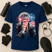 Patriotic Usa American Flag Three Wolves Moon Cooling Performance Crew T-Shirt