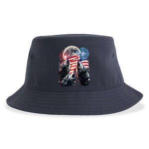 Patriotic Usa American Flag Three Wolves Moon Sustainable Bucket Hat