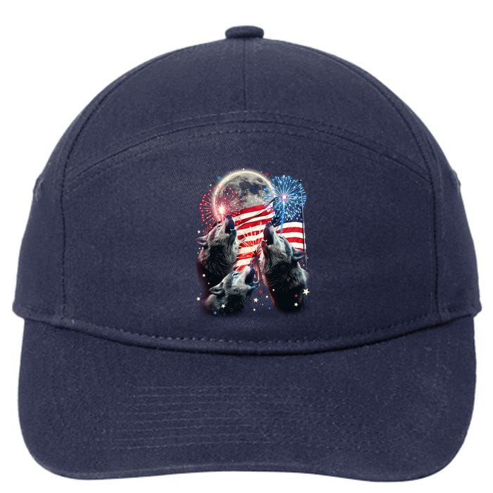 Patriotic Usa American Flag Three Wolves Moon 7-Panel Snapback Hat