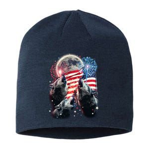 Patriotic Usa American Flag Three Wolves Moon Sustainable Beanie