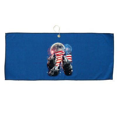 Patriotic Usa American Flag Three Wolves Moon Large Microfiber Waffle Golf Towel