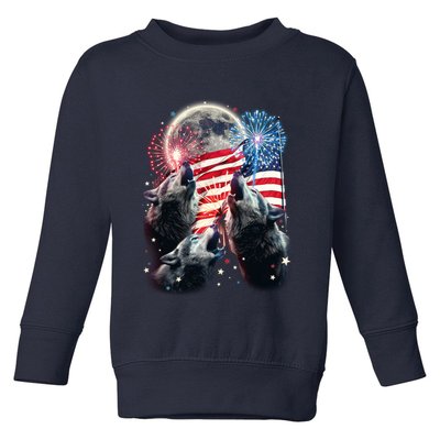 Patriotic Usa American Flag Three Wolves Moon Toddler Sweatshirt