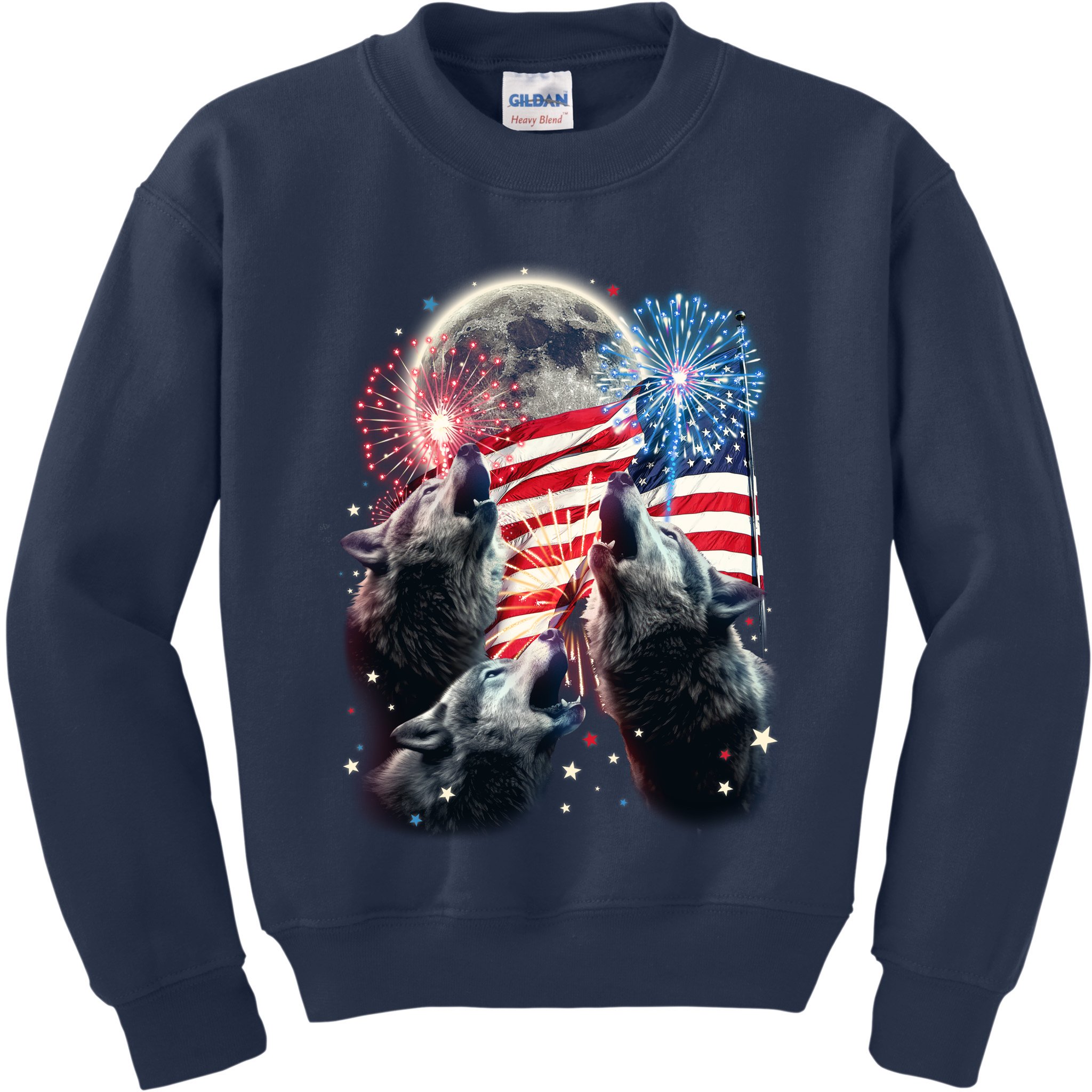 Patriotic Usa American Flag Three Wolves Moon Kids Sweatshirt