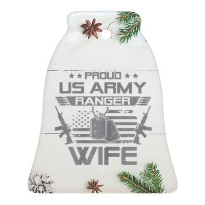 Proud US Army Ranger Wife Flag American USA Military Veteran Ceramic Bell Ornament