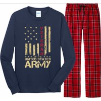 Patriotic U.S Army Veteran Red Line American Flag Vintage Long Sleeve Pajama Set