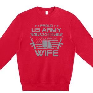 Proud US Army Ranger Wife Flag American USA Military Veteran Premium Crewneck Sweatshirt