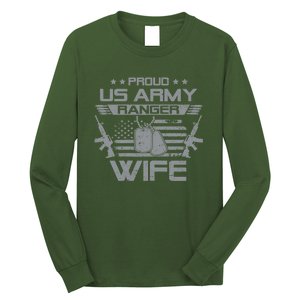 Proud US Army Ranger Wife Flag American USA Military Veteran Long Sleeve Shirt