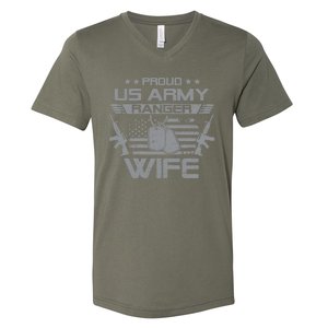 Proud US Army Ranger Wife Flag American USA Military Veteran V-Neck T-Shirt