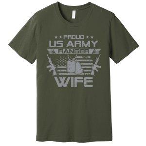 Proud US Army Ranger Wife Flag American USA Military Veteran Premium T-Shirt