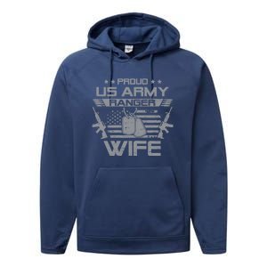 Proud US Army Ranger Wife Flag American USA Military Veteran Performance Fleece Hoodie