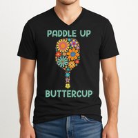 Paddle Up Buttercup Floral Pickleball Paddle V-Neck T-Shirt