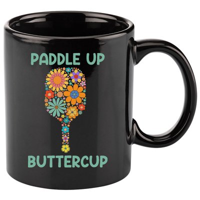 Paddle Up Buttercup Floral Pickleball Paddle 11oz C Handle Ceramic Mug