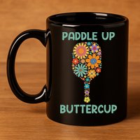 Paddle Up Buttercup Floral Pickleball Paddle 11oz C Handle Ceramic Mug
