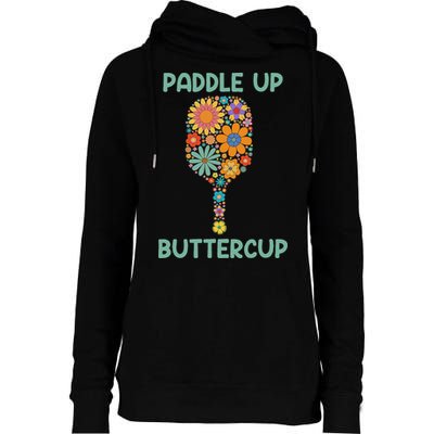 Paddle Up Buttercup Floral Pickleball Paddle Womens Funnel Neck Pullover Hood
