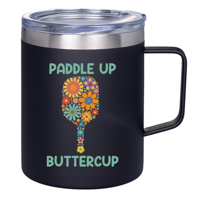 Paddle Up Buttercup Floral Pickleball Paddle 12oz Stainless Steel Coffee Mug