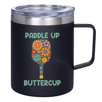 Paddle Up Buttercup Floral Pickleball Paddle 12oz Stainless Steel Coffee Mug