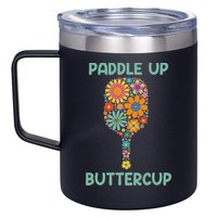 Paddle Up Buttercup Floral Pickleball Paddle 12oz Stainless Steel Coffee Mug