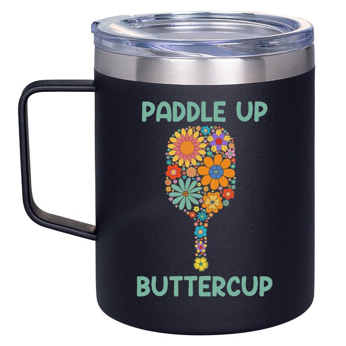 Paddle Up Buttercup Floral Pickleball Paddle 12oz Stainless Steel Coffee Mug