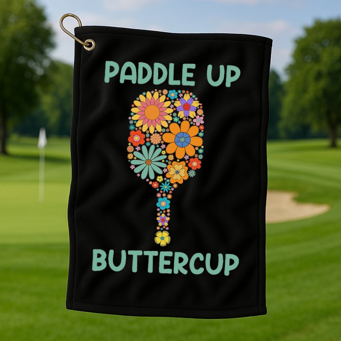 Paddle Up Buttercup Floral Pickleball Paddle Golf Towel