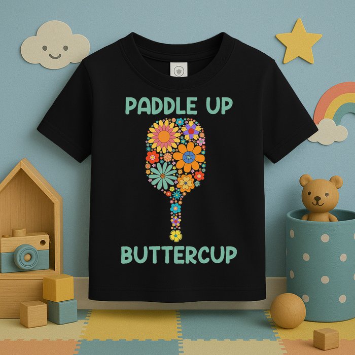 Paddle Up Buttercup Floral Pickleball Paddle Toddler T-Shirt