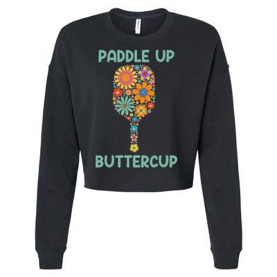 Paddle Up Buttercup Floral Pickleball Paddle Cropped Pullover Crew