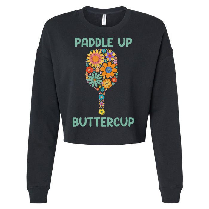 Paddle Up Buttercup Floral Pickleball Paddle Cropped Pullover Crew