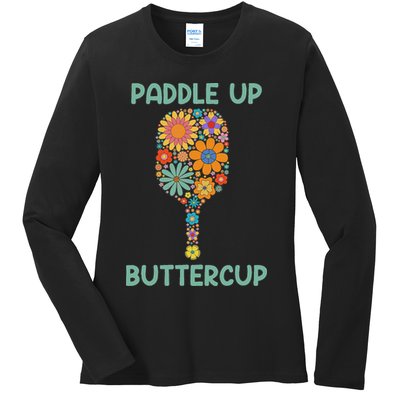 Paddle Up Buttercup Floral Pickleball Paddle Ladies Long Sleeve Shirt