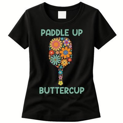 Paddle Up Buttercup Floral Pickleball Paddle Womens T-Shirt