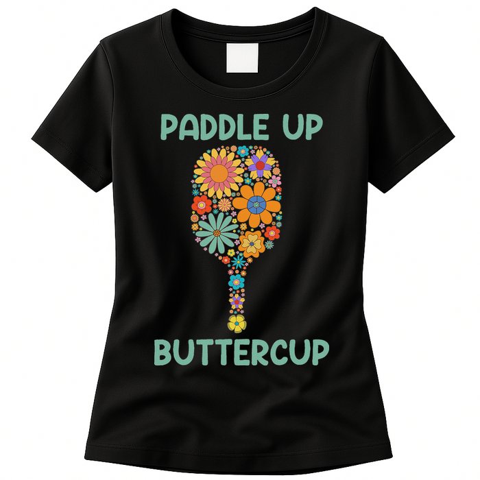 Paddle Up Buttercup Floral Pickleball Paddle Womens T-Shirt