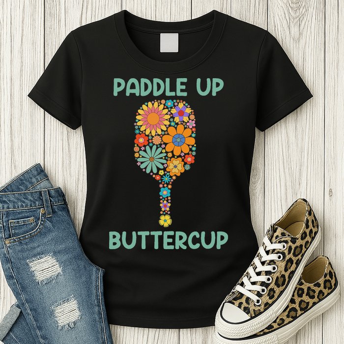 Paddle Up Buttercup Floral Pickleball Paddle Womens T-Shirt