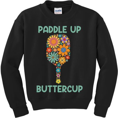 Paddle Up Buttercup Floral Pickleball Paddle Kids Sweatshirt