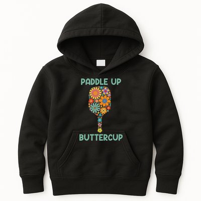 Paddle Up Buttercup Floral Pickleball Paddle Kids Hoodie