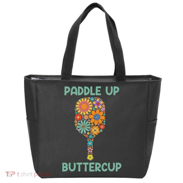 Paddle Up Buttercup Floral Pickleball Paddle Zip Tote Bag