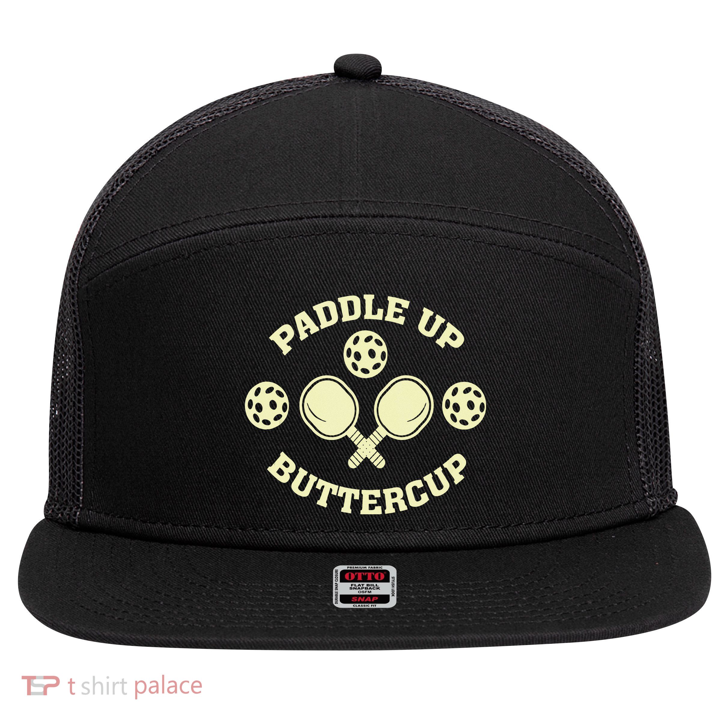 Paddle Up Buttercup For Pickleball 7 Panel Mesh Trucker Snapback Hat