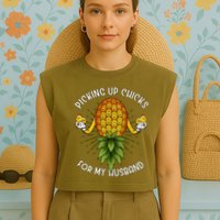 Picking Up Chicks For Husband Swinger Upside Down Pineapple Garment-Dyed Women's Muscle Tee