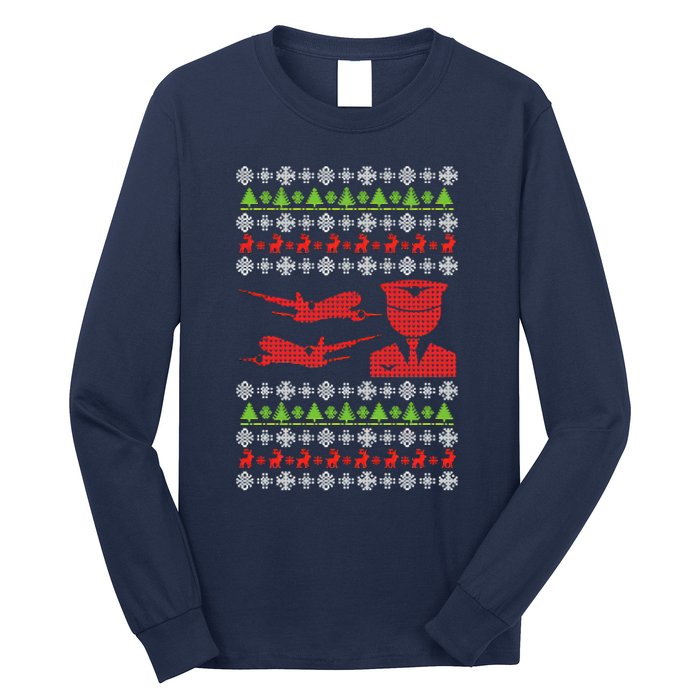 Pilot Ugly Christmas Airplane Aircraft Long Sleeve Shirt