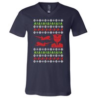 Pilot Ugly Christmas Airplane Aircraft V-Neck T-Shirt