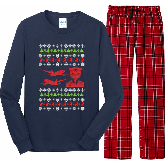 Pilot Ugly Christmas Airplane Aircraft Long Sleeve Pajama Set