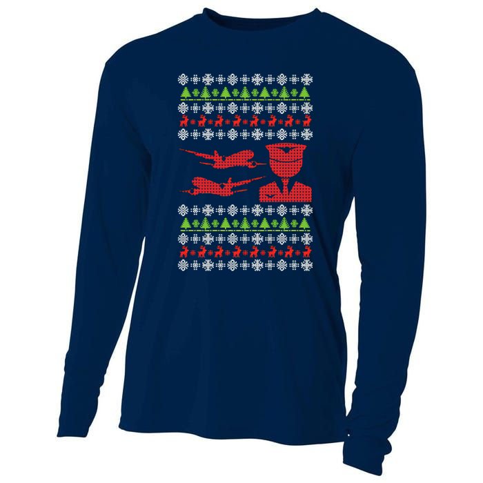 Pilot Ugly Christmas Airplane Aircraft Cooling Performance Long Sleeve Crew