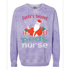 Pediatric Ugly Christmas Santas Beloved Prn Nurse Funny Gift Colorblast Crewneck Sweatshirt