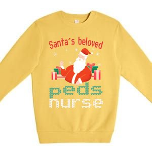 Pediatric Ugly Christmas Santas Beloved Prn Nurse Funny Gift Premium Crewneck Sweatshirt