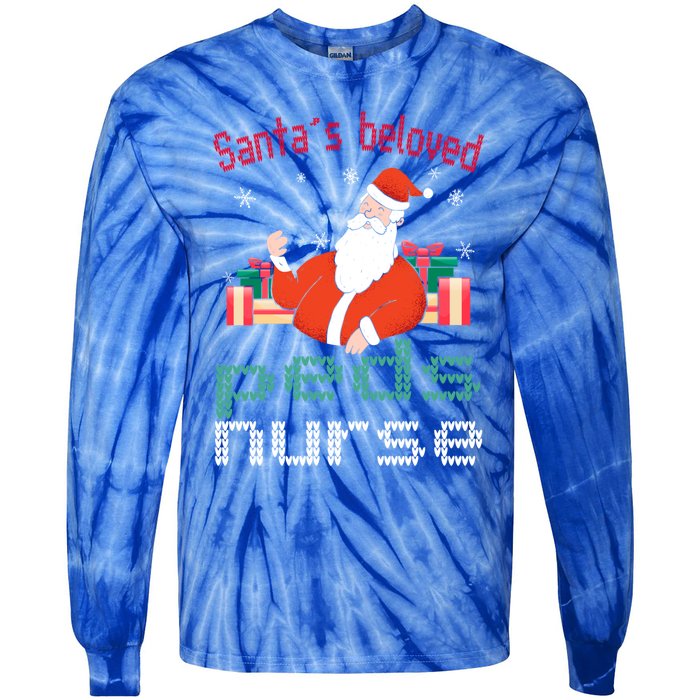 Pediatric Ugly Christmas Santas Beloved Prn Nurse Funny Gift Tie-Dye Long Sleeve Shirt