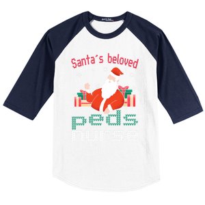 Pediatric Ugly Christmas Santas Beloved Prn Nurse Funny Gift Baseball Sleeve Shirt