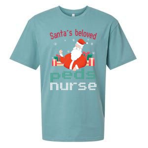 Pediatric Ugly Christmas Santas Beloved Prn Nurse Funny Gift Sueded Cloud Jersey T-Shirt